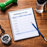 Trainingsplan und Fitness-Equipment als Symbol für Fitness als System und strukturierte Trainingsgrundlagen