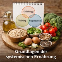 Ausgewogene Lebensmittel als Symbol für die Grundlagen der systemischen Ernährung im Fitness-System