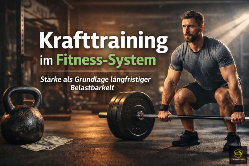 Krafttraining im Fitness-System: Mann beim funktionellen Langhanteltraining im Gym als Symbol für strukturelle Stärke und langfristige Belastbarkeit