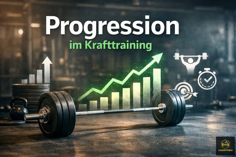 Langhantel mit aufgesteckten Gewichtsscheiben im Fitnessstudio als Symbol für Progression im Krafttraining und strukturierte Belastungssteigerung