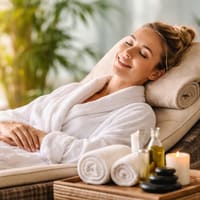 Entspannte Person im ruhigen Wellnessbereich als Symbol für Regeneration und Erholung im ganzheitlichen Fitness-System