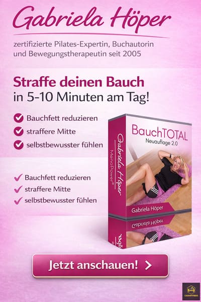Frau beim Bauchtraining auf Matte mit Fokus auf straffe Körpermitte – Darstellung des BauchTOTAL Programms für effektives Bauchtraining in 5 bis 10 Minuten täglich für Frauen