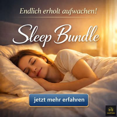 Person schläft entspannt in ruhigem Schlafzimmer bei warmem Licht – Symbol für besseren Schlaf, Regeneration und mentale Entspannung durch das Sleep Bundle