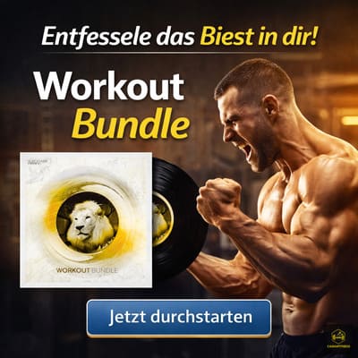 Muskulöser Mann im intensiven Training mit Fokus und Energie – Symbol für Motivation, Muskelaufbau und mentale Stärke durch das Workout Bundle von Cash4Fitness
