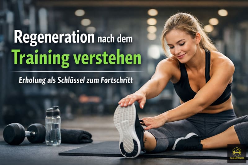 Sportlerin dehnt sich nach dem Training im Fitnessstudio – Symbolbild für Regeneration nach dem Training, Erholung der Muskulatur und Trainingsanpassung im Fitness-System