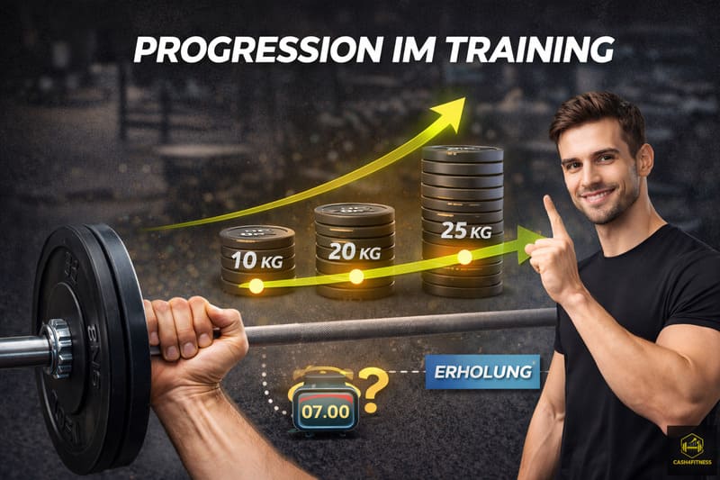 Steigende Gewichte auf einer Langhantel als Symbol für Progression im Krafttraining und Trainingsplan erstellen im Fitness-System