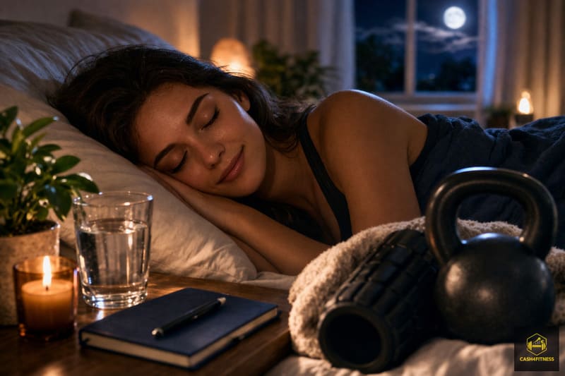 Schlafqualität verbessern durch ruhige Abendroutine und entspannte Schlafumgebung zur Unterstützung der Regeneration im Fitness-System