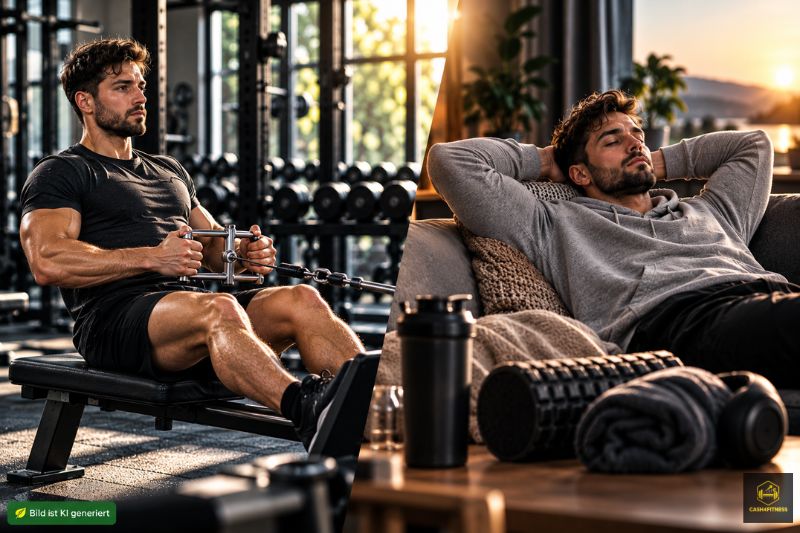 Kraftsportler beim leichten Training und während einer vollständigen Erholungspause als Vergleich zwischen Deload und Trainingspause.